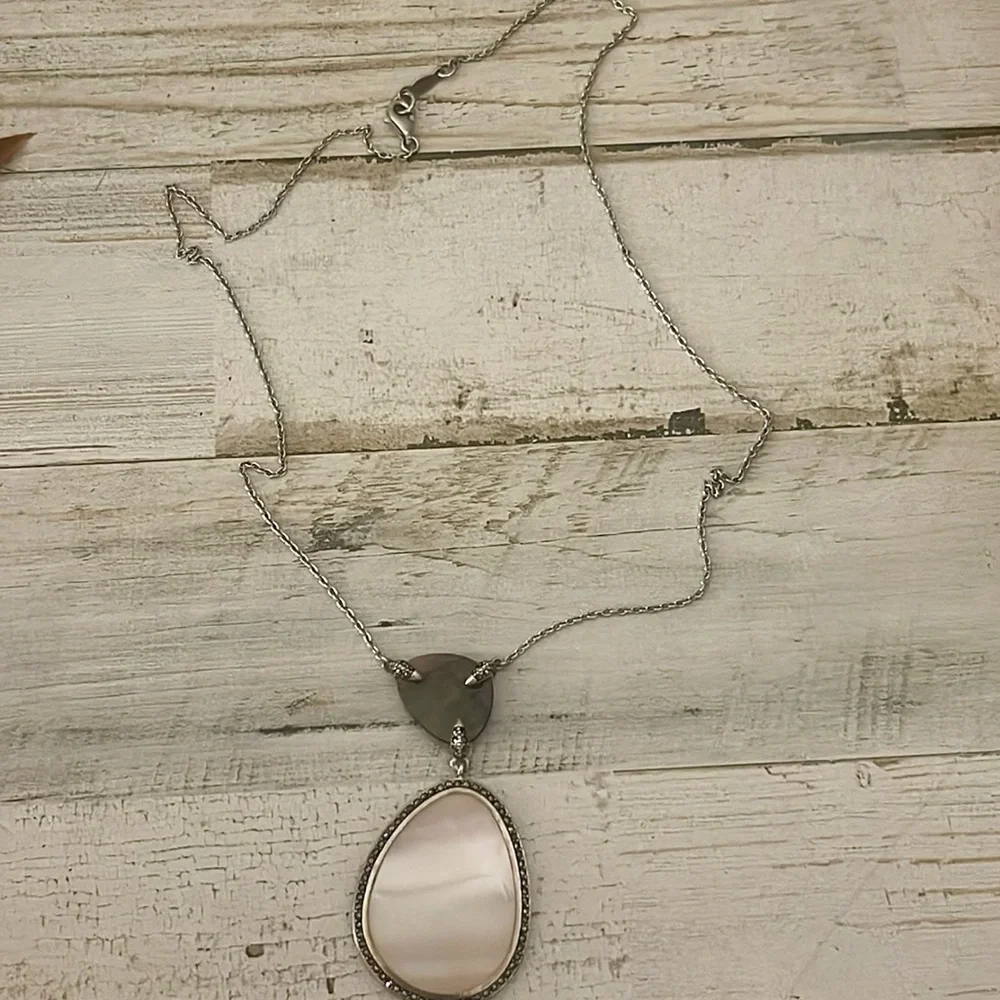 Judith Jack Sterling Silver Mother of Pearl Marcasite Pendant Necklace